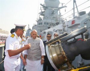 Rajnath-Imfal-300x237 रक्षा मंत्री ने मुंबई में स्टील्थ गाइडेड मिसाइल विध्वंसक आईएनएस इंफाल को नौसेना में शामिल किया
